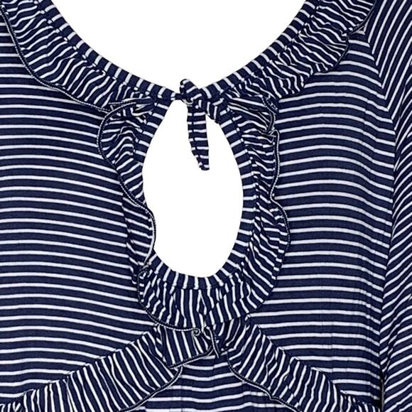 Max Studio Striped Long Sleeve Dress Blue and White Pullover Keyhole - Picture 2 of 10